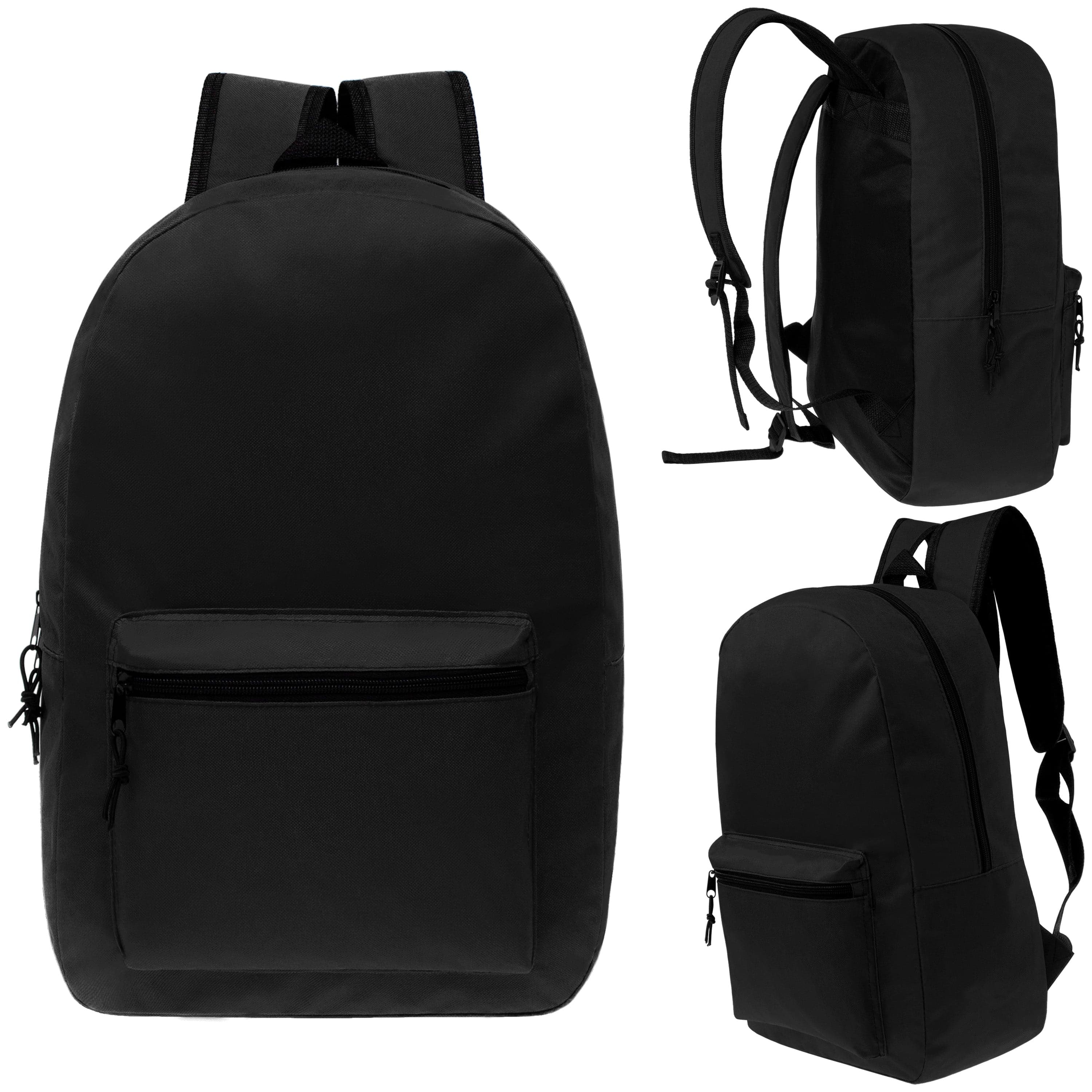 15" Kids Basic Elementary School Wholesale Backpack in Black - Bulk Case of 24